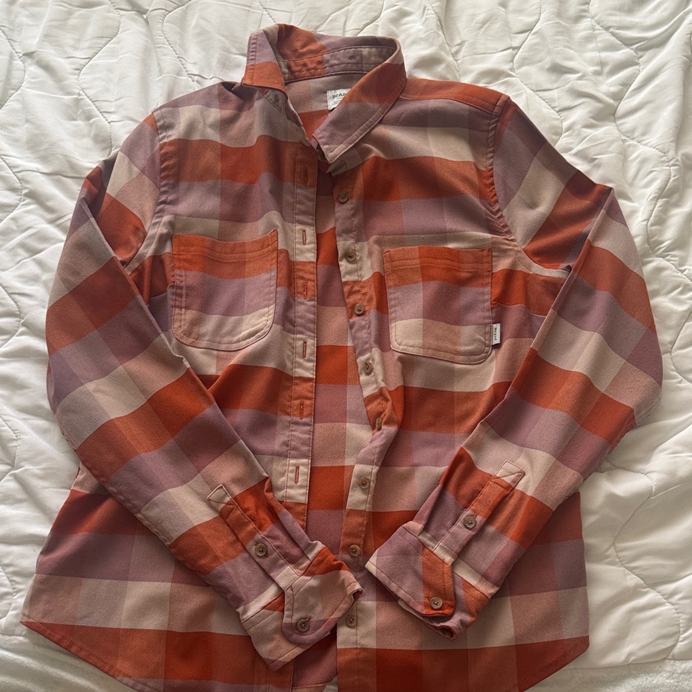 Prana Orange and Cream Plaid Button-Down Shirt